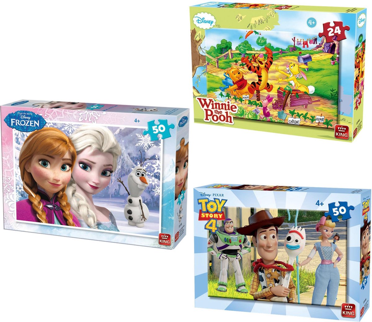 3 Disney Puzzels set | Frozen puzzel 50 stuks | Toy Story 4 Puzzel | Winnie The Pooh Puzzel | Legpuzzel | Kinderpuzzel